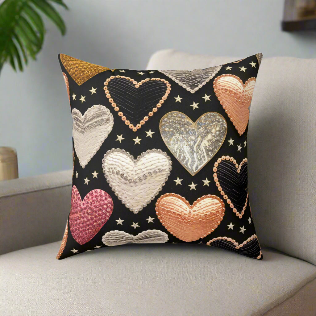 Golden Elegance Heart Throw Pillow