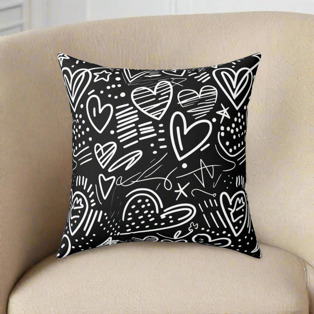 Hearts Hand-Drawn Throw Pillow