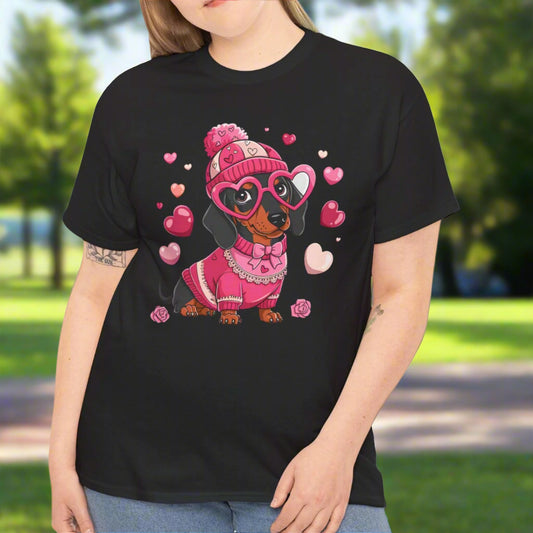 Valentine Dachshund Dog Cotton T-Shirt