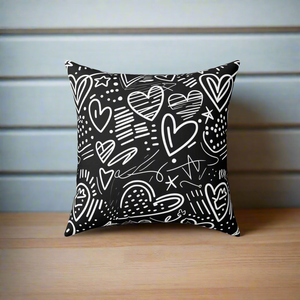 Hearts Hand-Drawn Throw Pillow