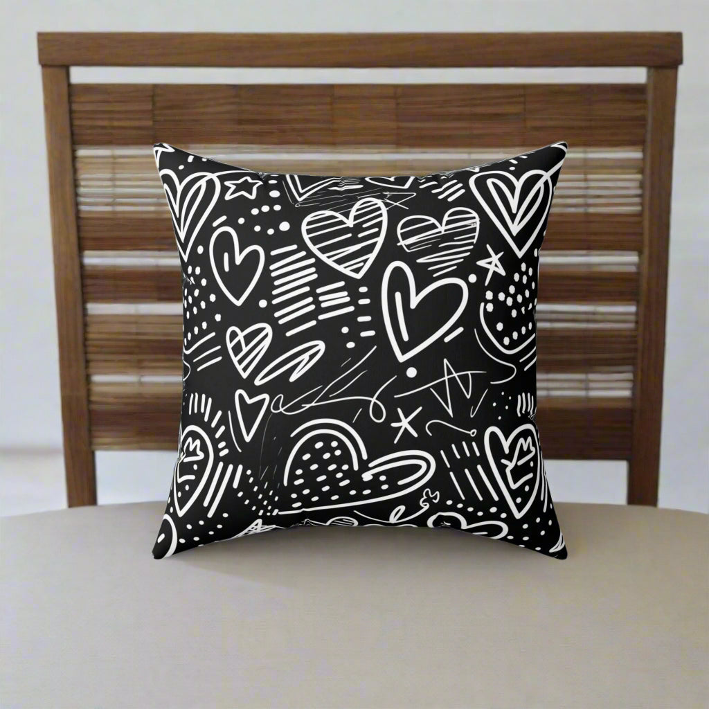 Hearts Hand-Drawn Throw Pillow