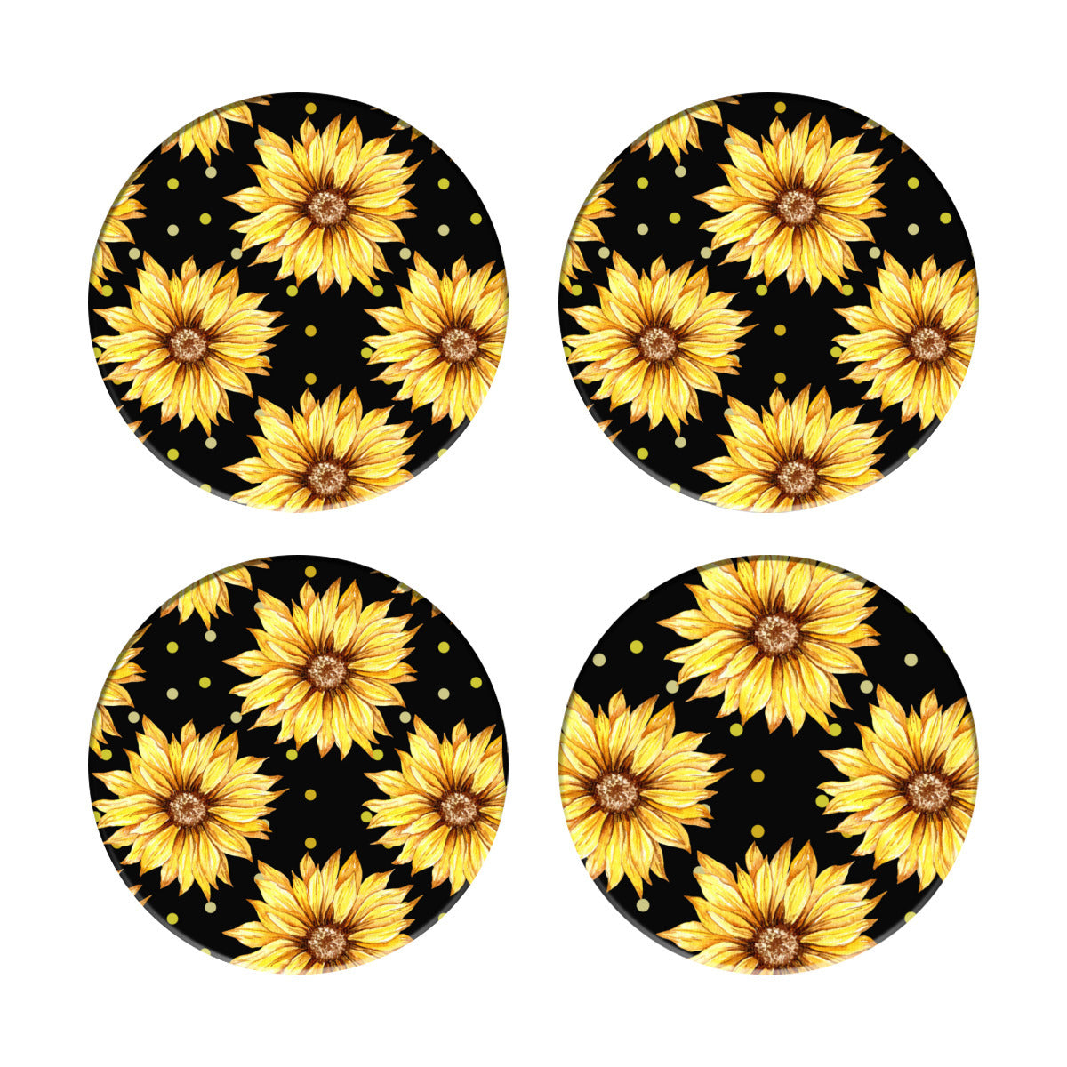 Black Coaster Set with Yellow Sunflowers - Kim’s Signature Beauty & Accessories    (Store description)