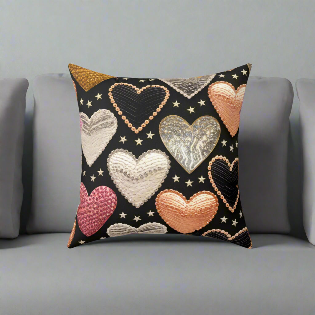 Golden Elegance Heart Throw Pillow