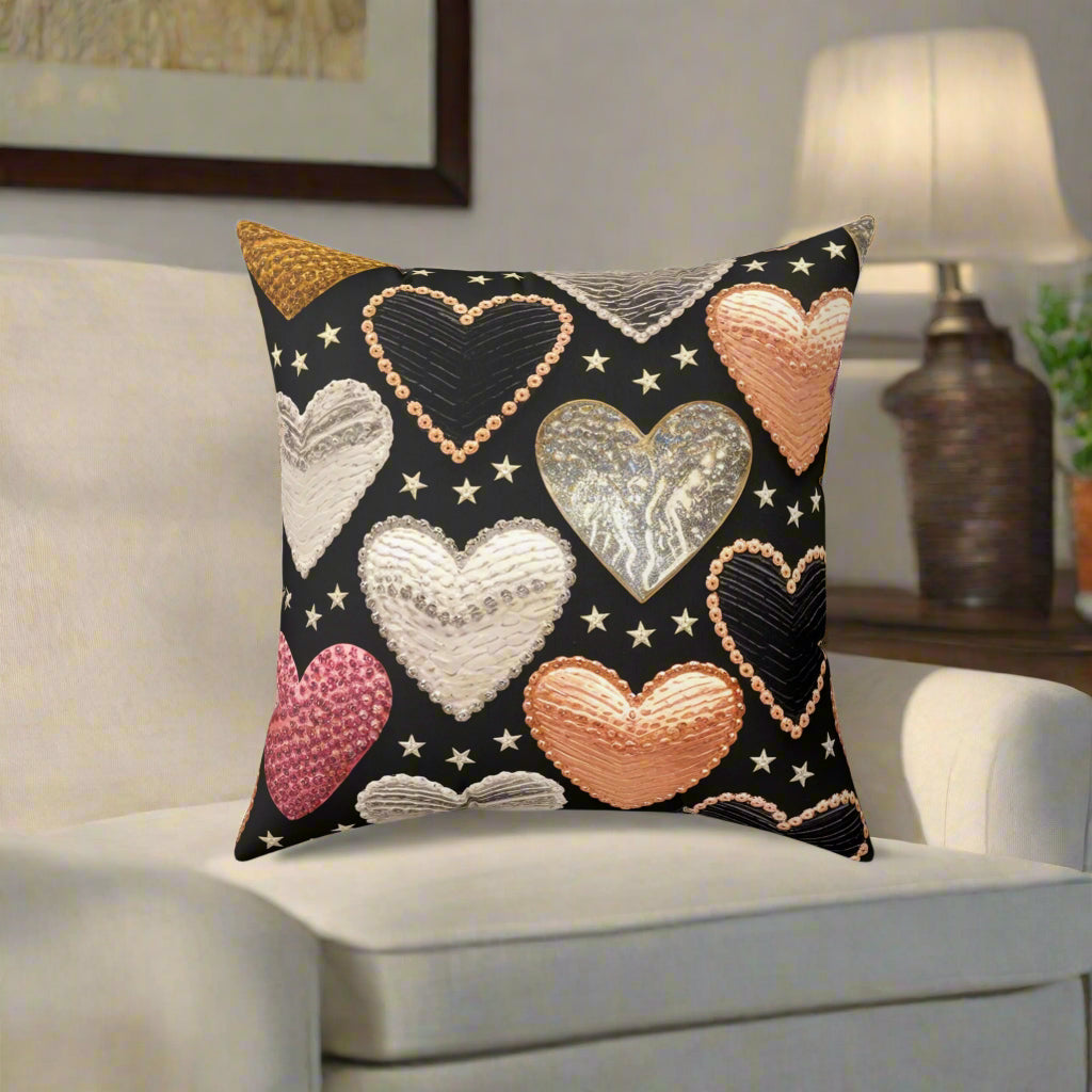 Golden Elegance Heart Throw Pillow