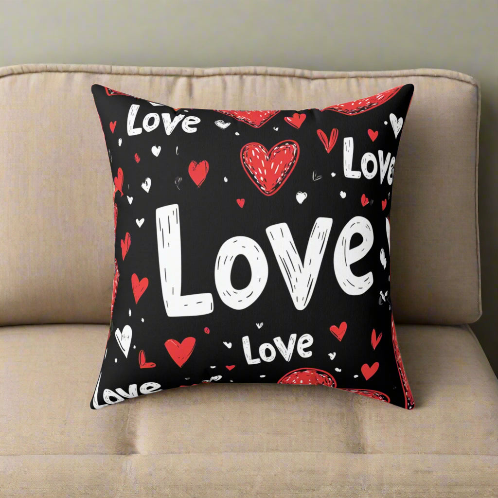 Love in Black and Red Throw Pillow