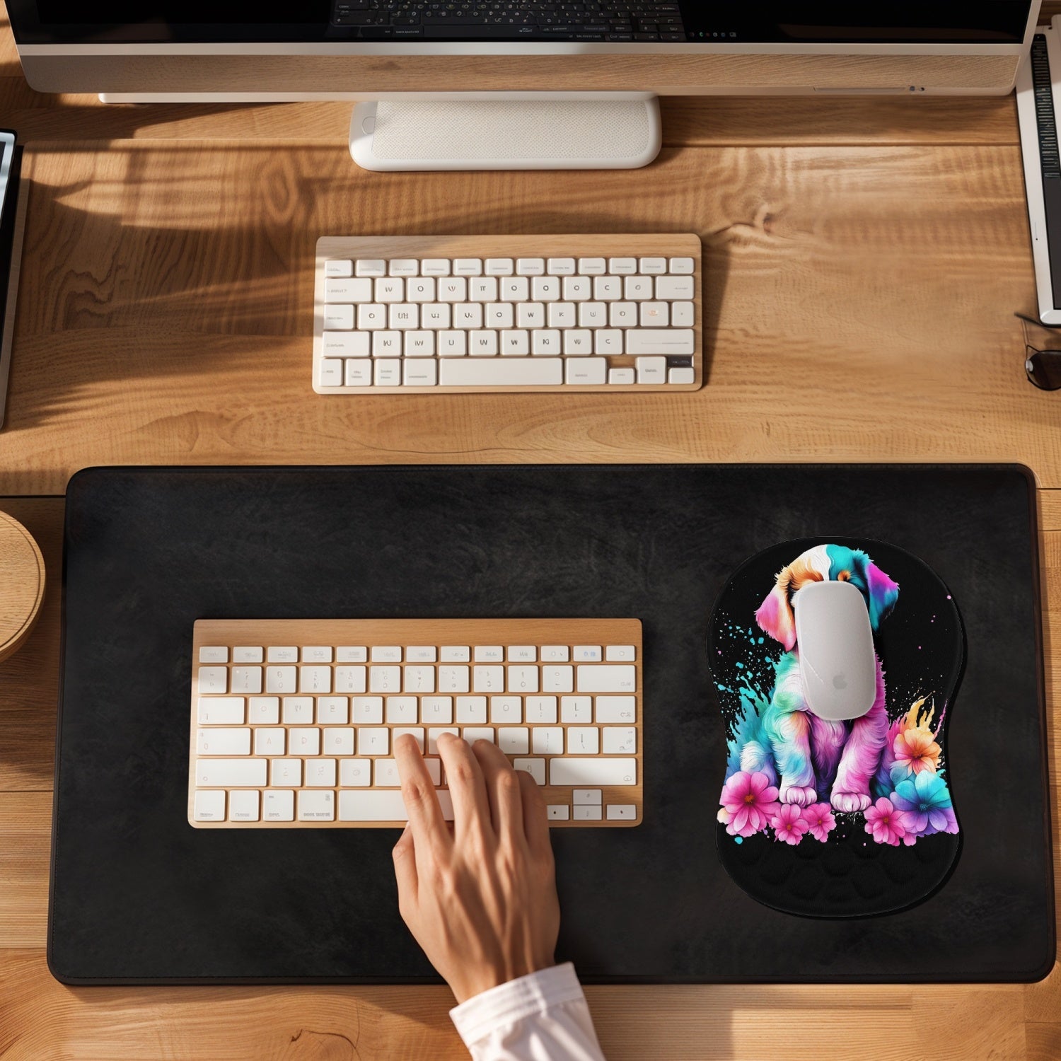 Painted Dog Mouse Pad with Wrist Rest - Kim’s Signature Beauty & Accessories    (Store description)