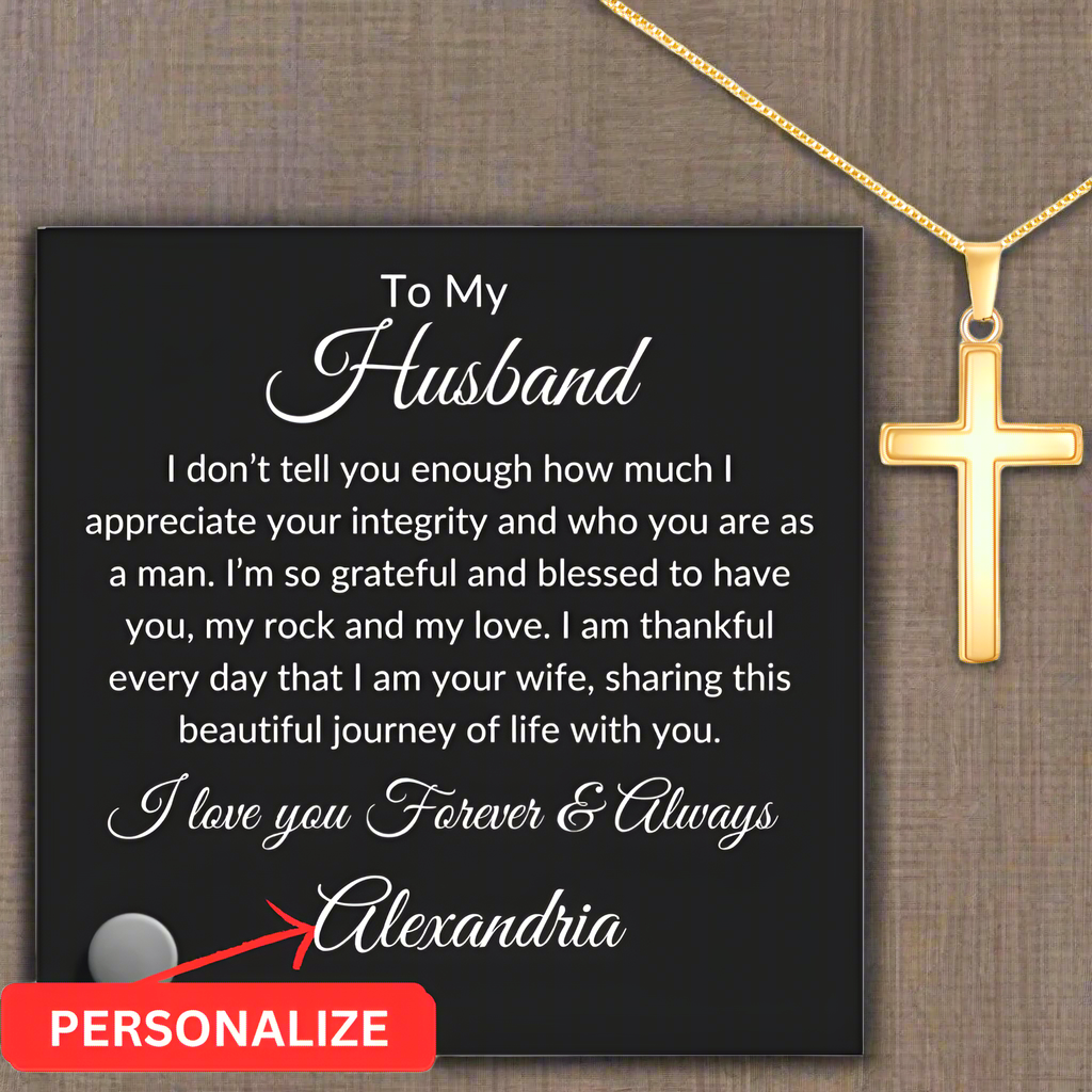 Husband-Gold or Silver Cross & Personalized Message Plaque - Kim’s Signature Beauty & Accessories    (Store description)