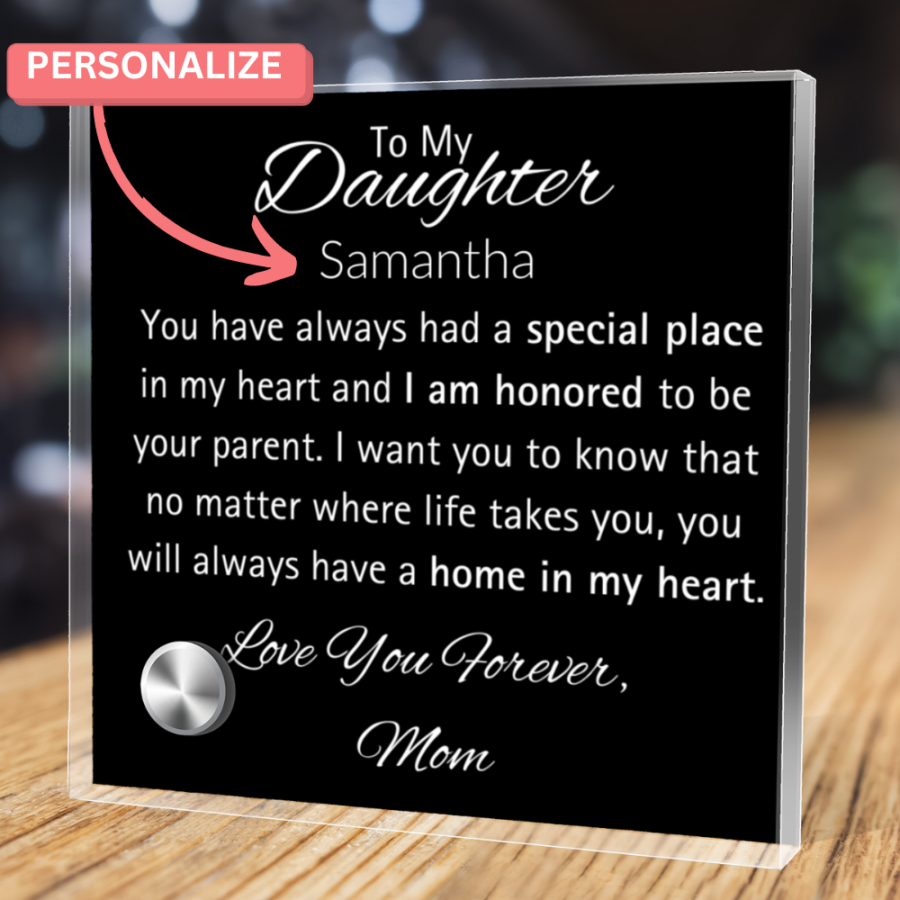 Daughter-Personalized Message Plaque with Heart Pendent Necklace - Kim’s Signature Beauty & Accessories    (Store description)