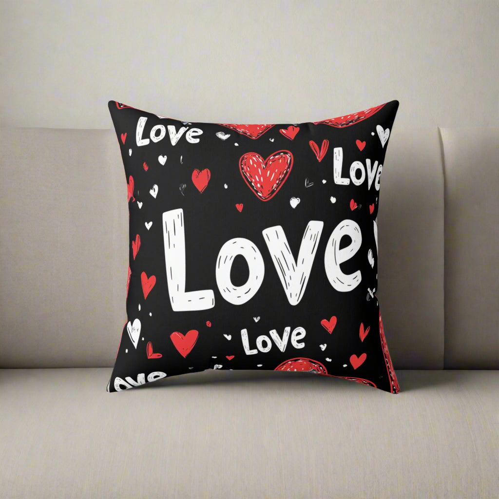 Love in Black and Red Throw Pillow