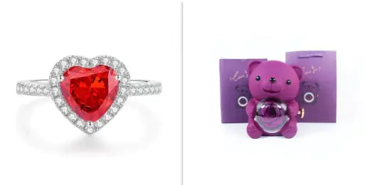 Rose Teddy Bear with Ring and Necklace