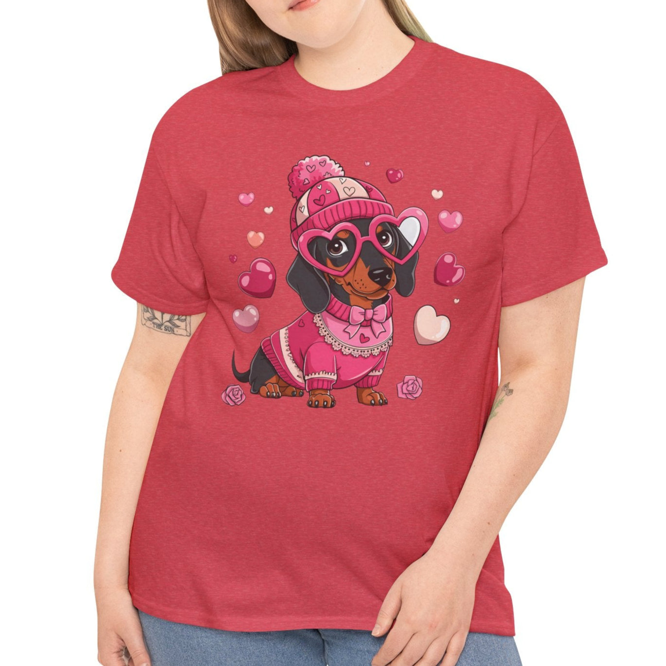 Valentine Dachshund Dog Cotton T-Shirt