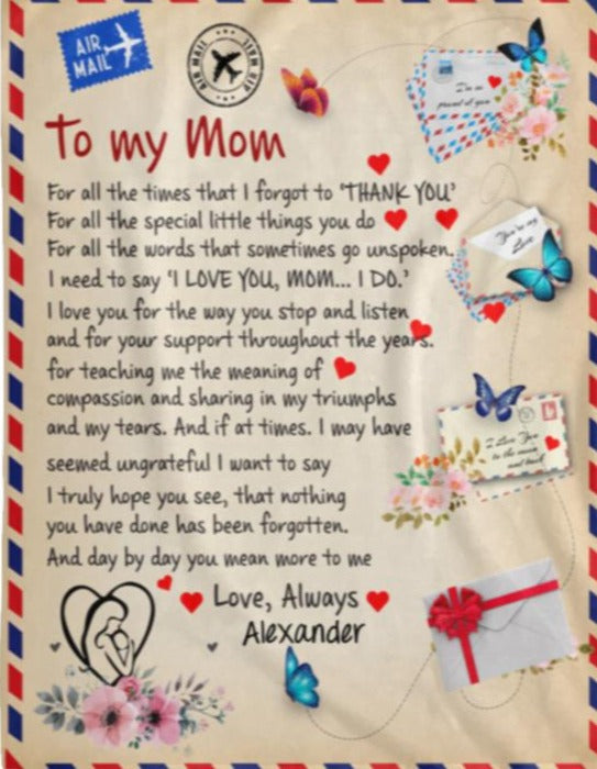 To Mom, Personalized Heartfelt Blanket - Kim’s Signature Beauty & Accessories    (Store description)