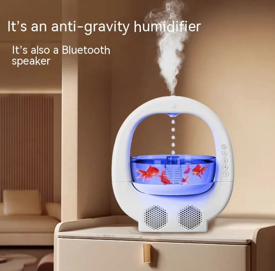 3-in-1 Anti-Gravity Humidifier with Aromatherapy, Bluetooth Speaker, and Fish Tank Light