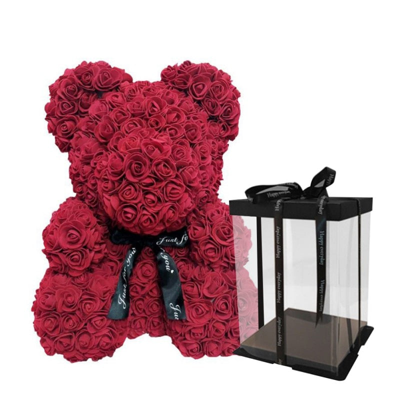 Artificial Red Rose Teddy Bear Decoration