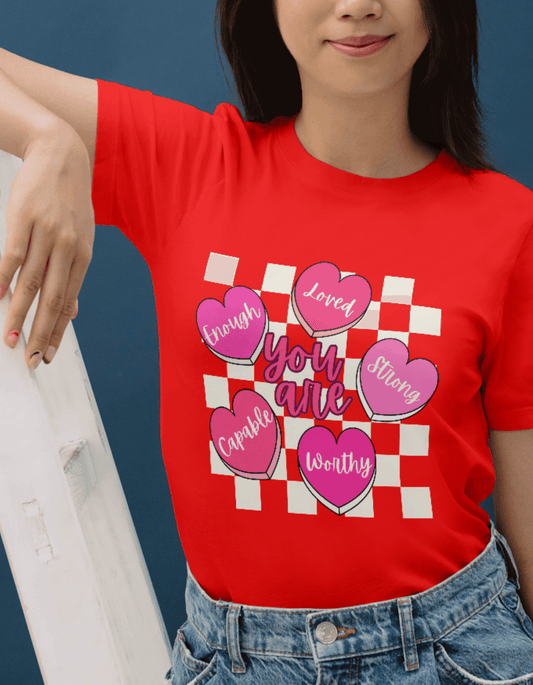 You are Enough Heart Candy Tee - Kim’s Signature Beauty & Accessories    (Store description)