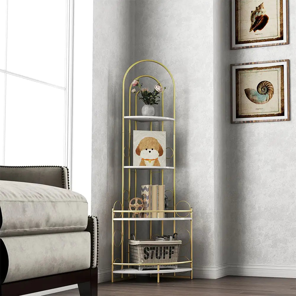 Corner Storage Shelves, 4-tier Corner Bookshelves, Plant Shelves With Metal Frames