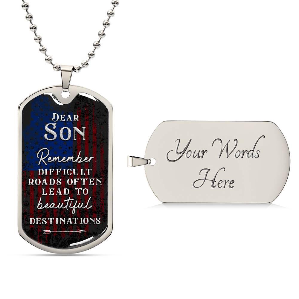 Beautiful Destinations Ahead Son | Dog Tag - Kim’s Signature Beauty & Accessories    (Store description)