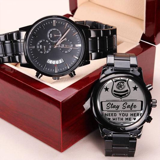 Stay Safe-Police Offficer Engraved Watch - Kim’s Signature Beauty & Accessories    (Store description)