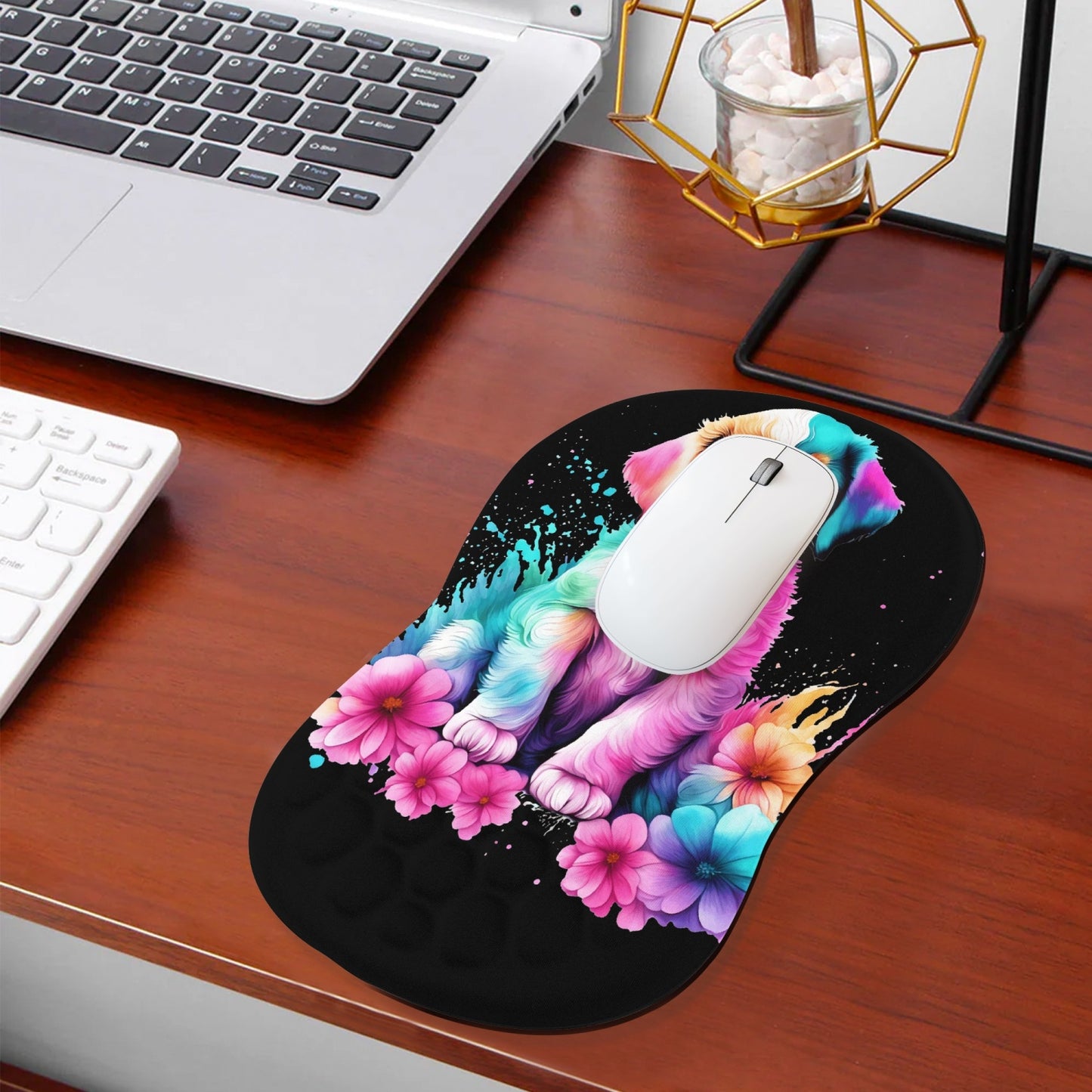 Painted Dog Mouse Pad with Wrist Rest - Kim’s Signature Beauty & Accessories    (Store description)