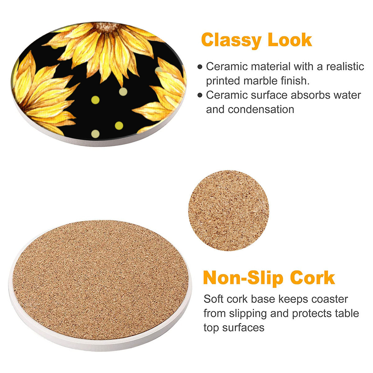 Black Coaster Set with Yellow Sunflowers - Kim’s Signature Beauty & Accessories    (Store description)