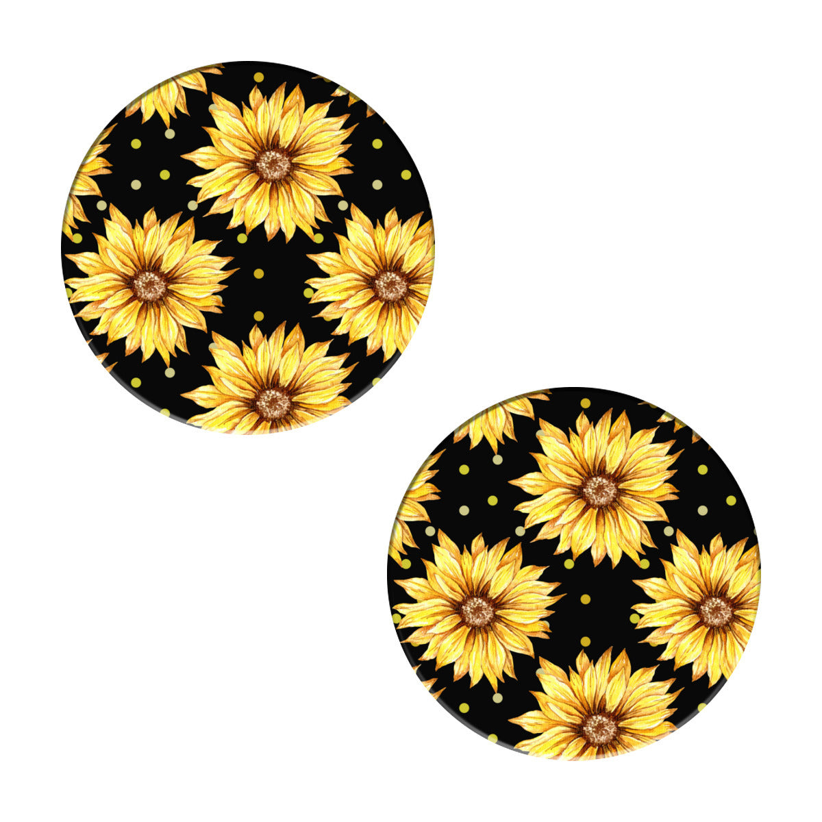 Black Coaster Set with Yellow Sunflowers - Kim’s Signature Beauty & Accessories    (Store description)