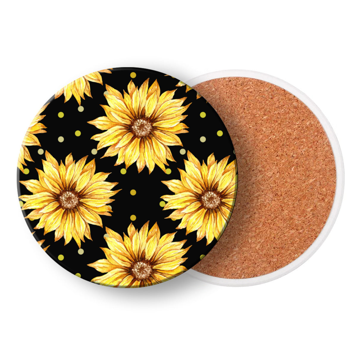 Black Coaster Set with Yellow Sunflowers - Kim’s Signature Beauty & Accessories    (Store description)