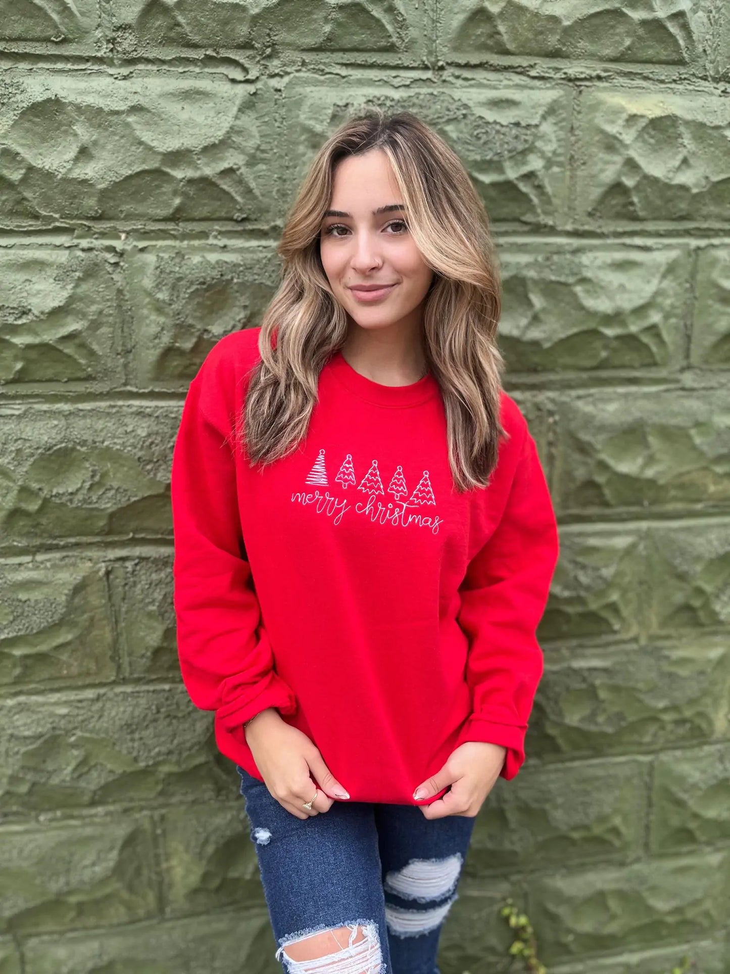 Merry Christmas Embroidered Sweatshirt - Kim’s Signature Beauty & Accessories    (Store description)