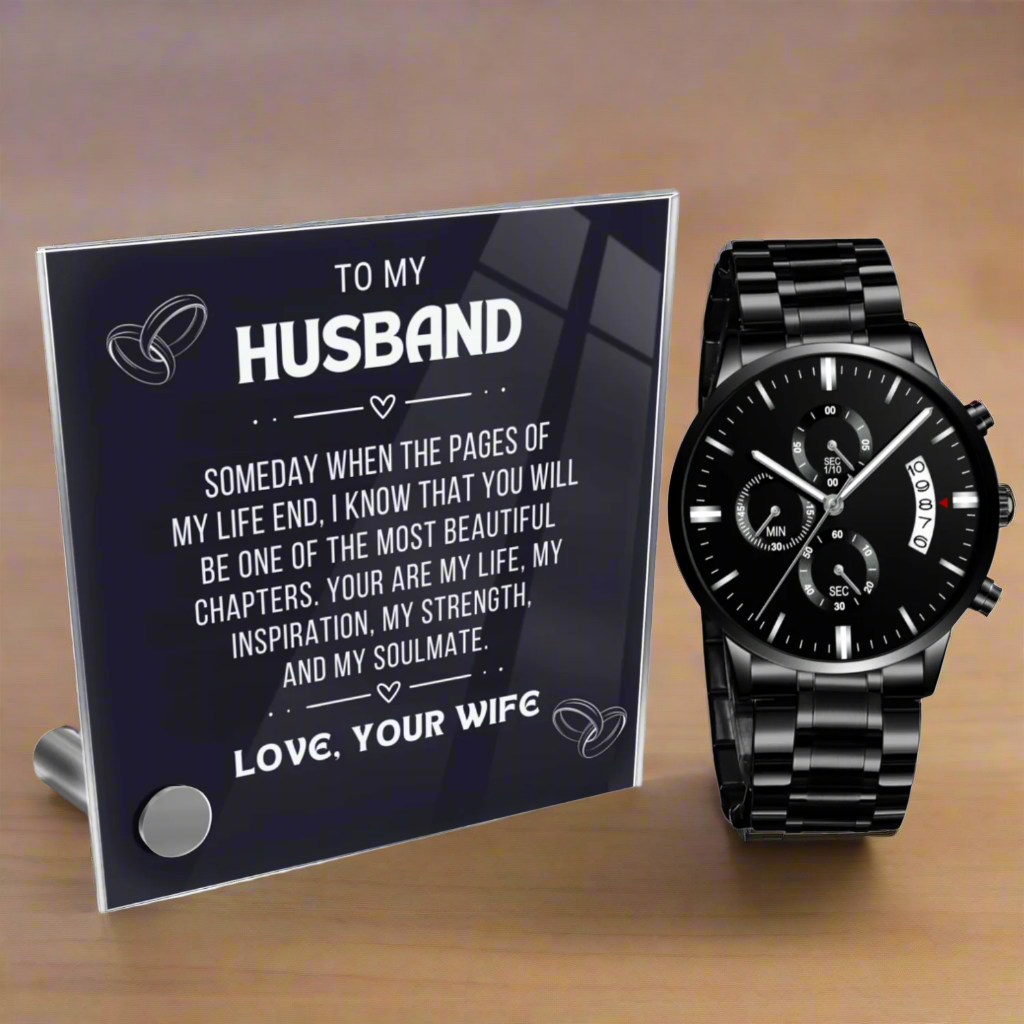 Husband- Black Watch & Personalized Message Plaque - Kim’s Signature Beauty & Accessories    (Store description)