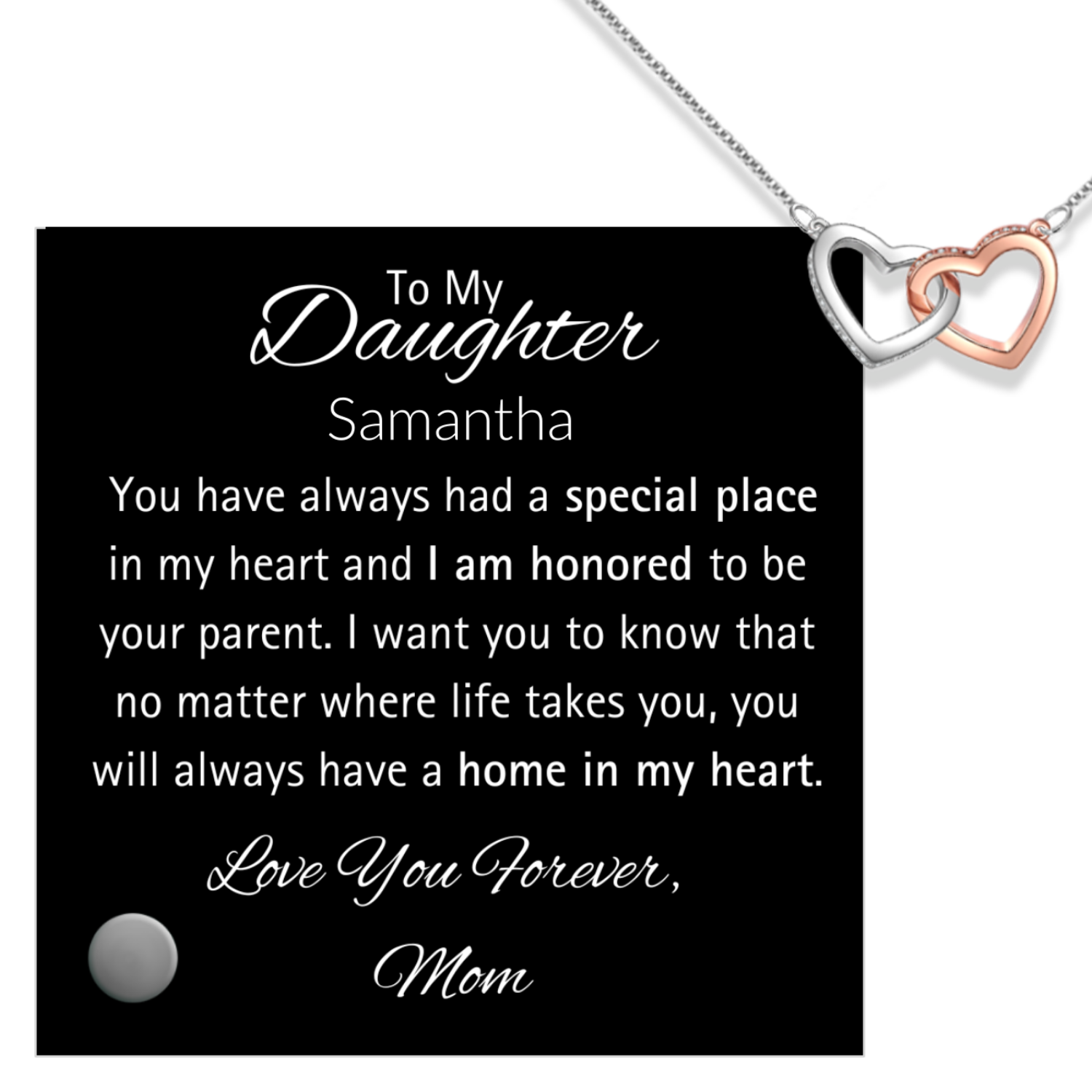 Daughter-Personalized Message Plaque with Heart Pendent Necklace - Kim’s Signature Beauty & Accessories    (Store description)