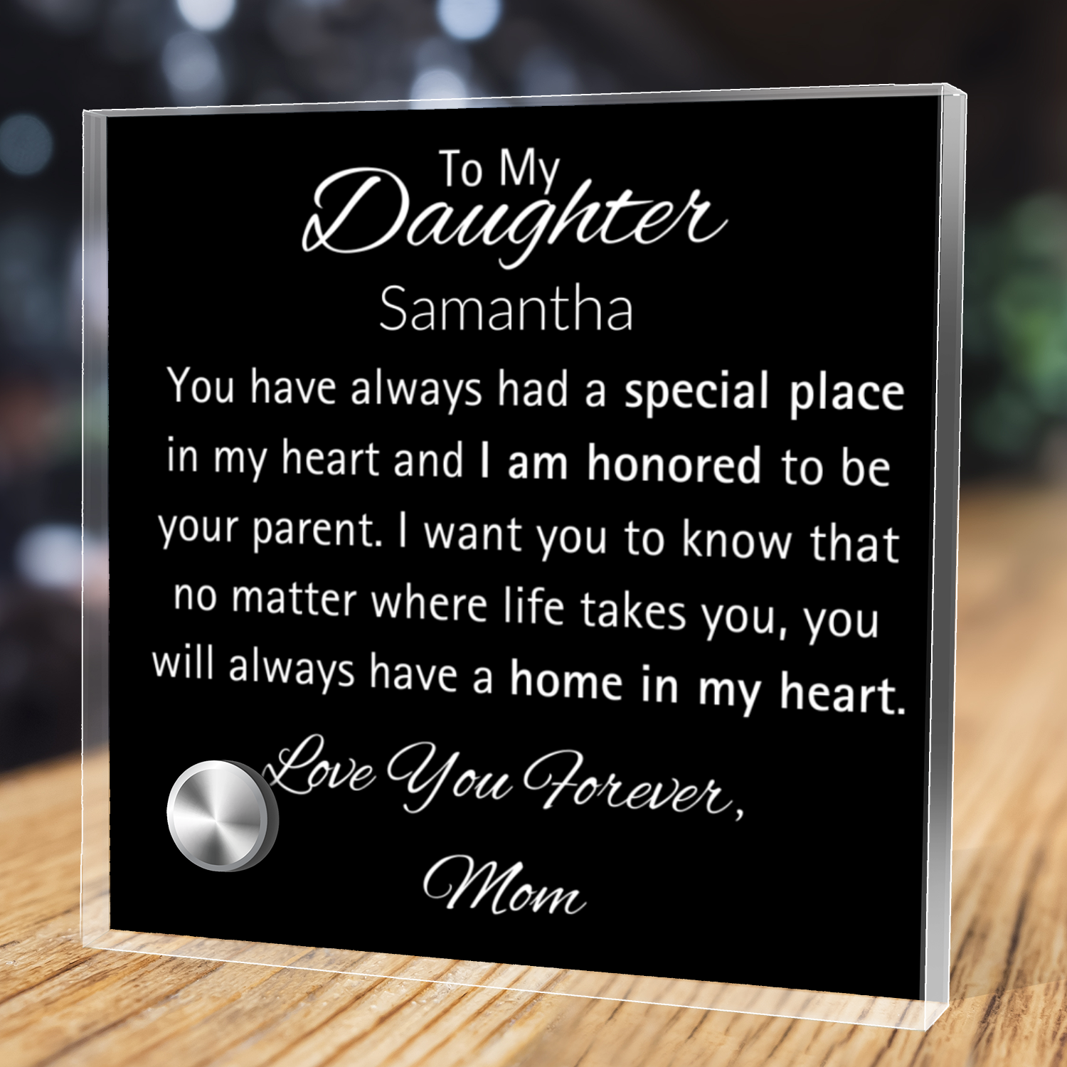 Daughter-Personalized Message Plaque with Heart Pendent Necklace - Kim’s Signature Beauty & Accessories    (Store description)