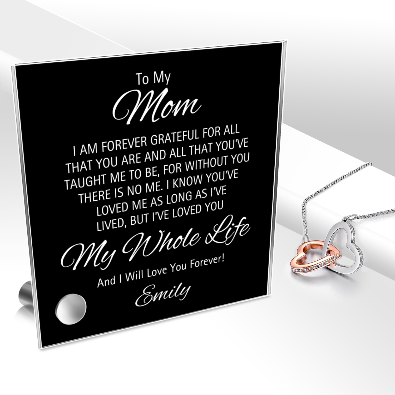 Mom Personalized Message Plaque & Locked Hearts Pendants - Kim’s Signature Beauty & Accessories    (Store description)