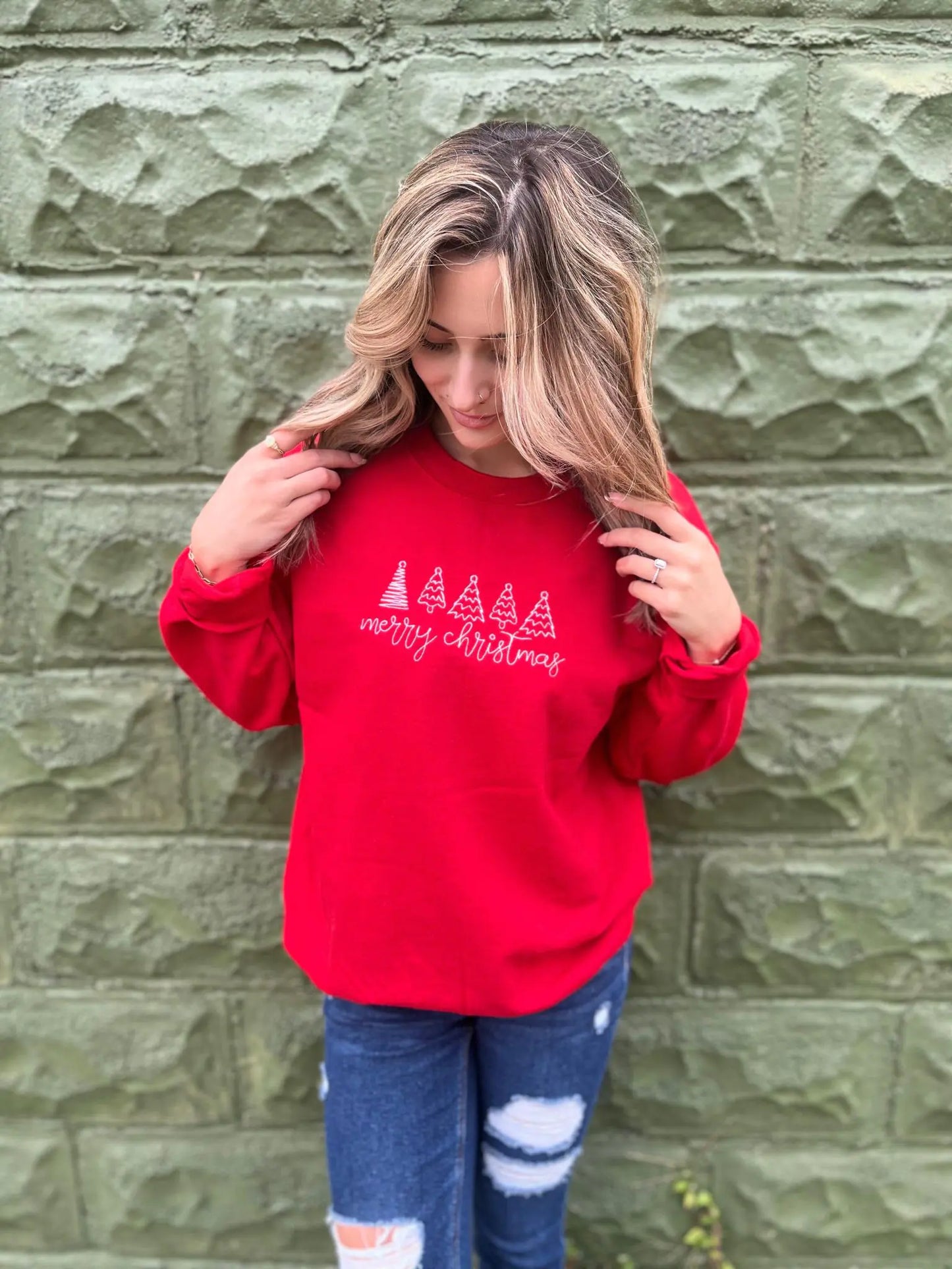 Merry Christmas Embroidered Sweatshirt - Kim’s Signature Beauty & Accessories    (Store description)