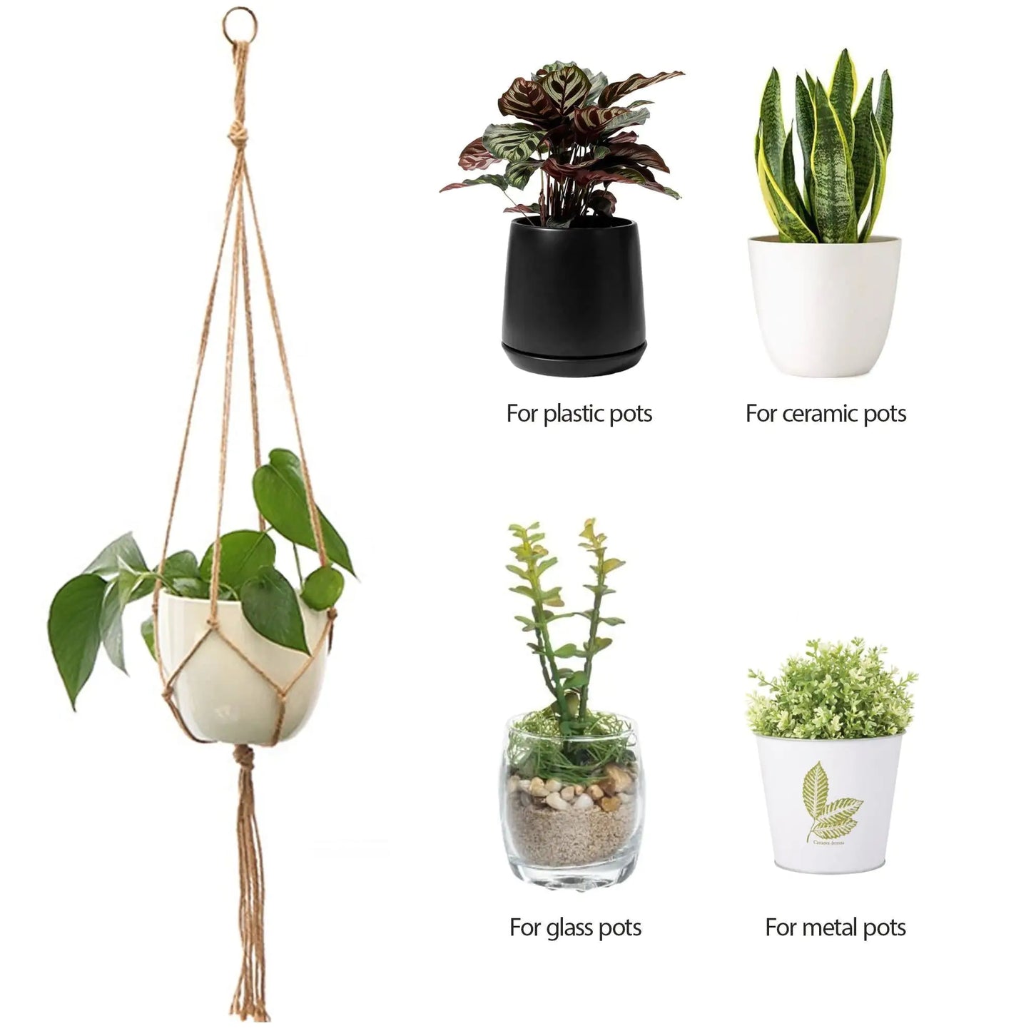 Macrame Plant Hanger Vintage Rope Basket Outdoor Pot Holder Flower Garden 4 Pack